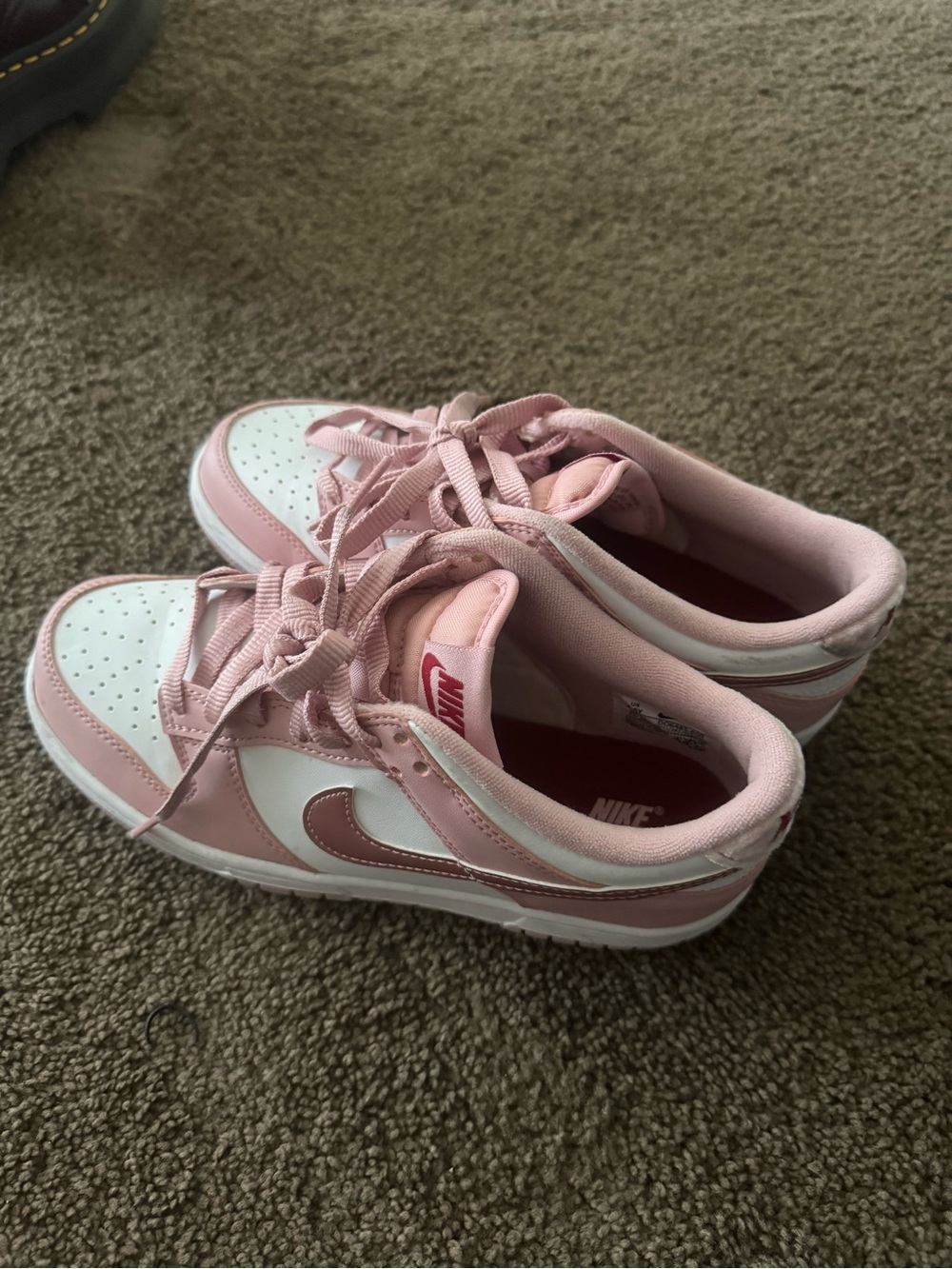 Nike Kids Pink and White Low-Top Sneakers with Swoosh